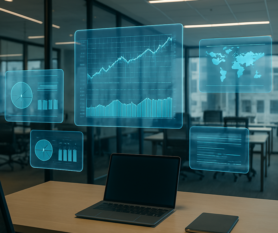 AI-powered analytics dashboard with real-time performance charts, global data insights and enterprise business intelligence interface