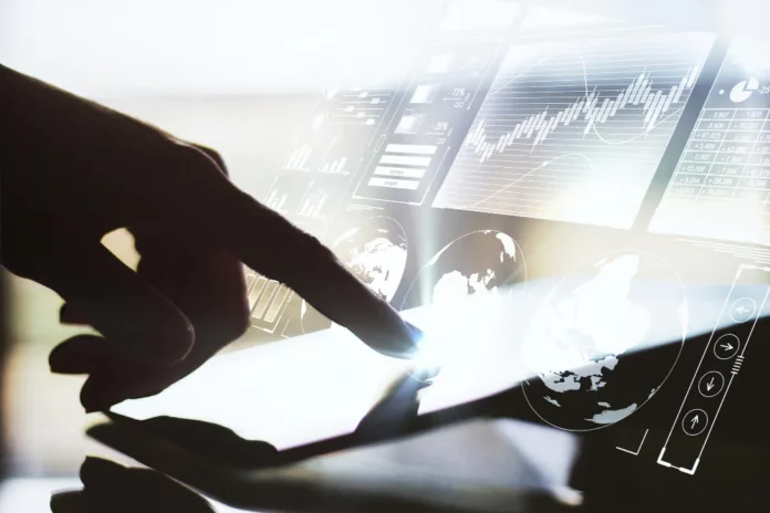 Digital analytics dashboard showing business data, performance metrics and revenue insights.